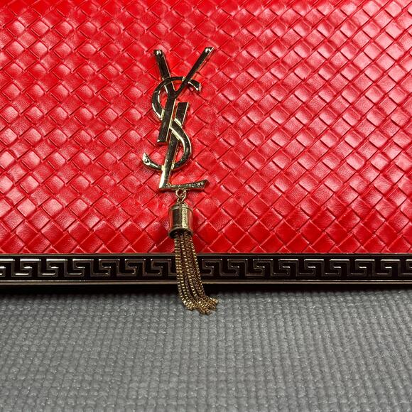 YSL Yves Saint Laurent Shoulder Bag Red Woven Leather Tassel Pockets - Picture 2 of 11